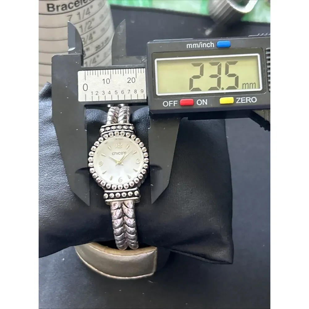 Chicos Silver Tone White Dial Women’s Cuff Watch